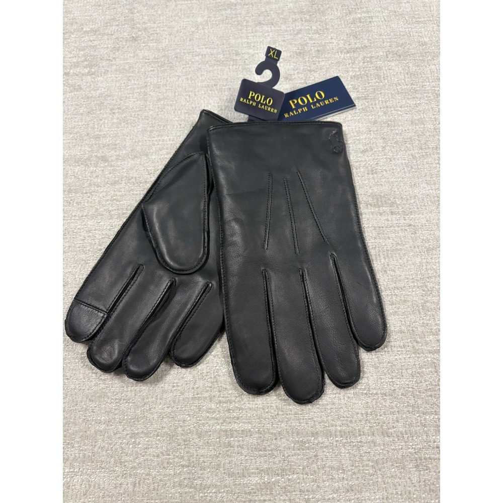 NWT Polo Ralph Lauren Insulated Sheepskin Leather Touch Screen Gloves Black XL